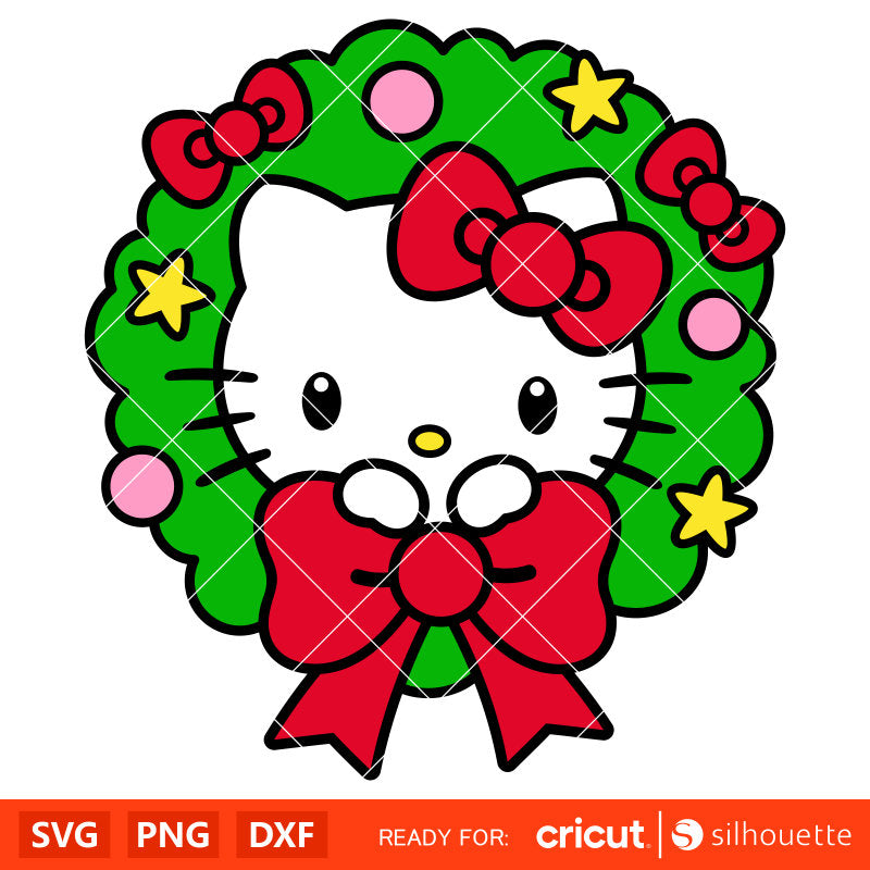 Hello Kitty Christmas Wreath Svg, Svg Cricut, Silhouette Vector Cut File