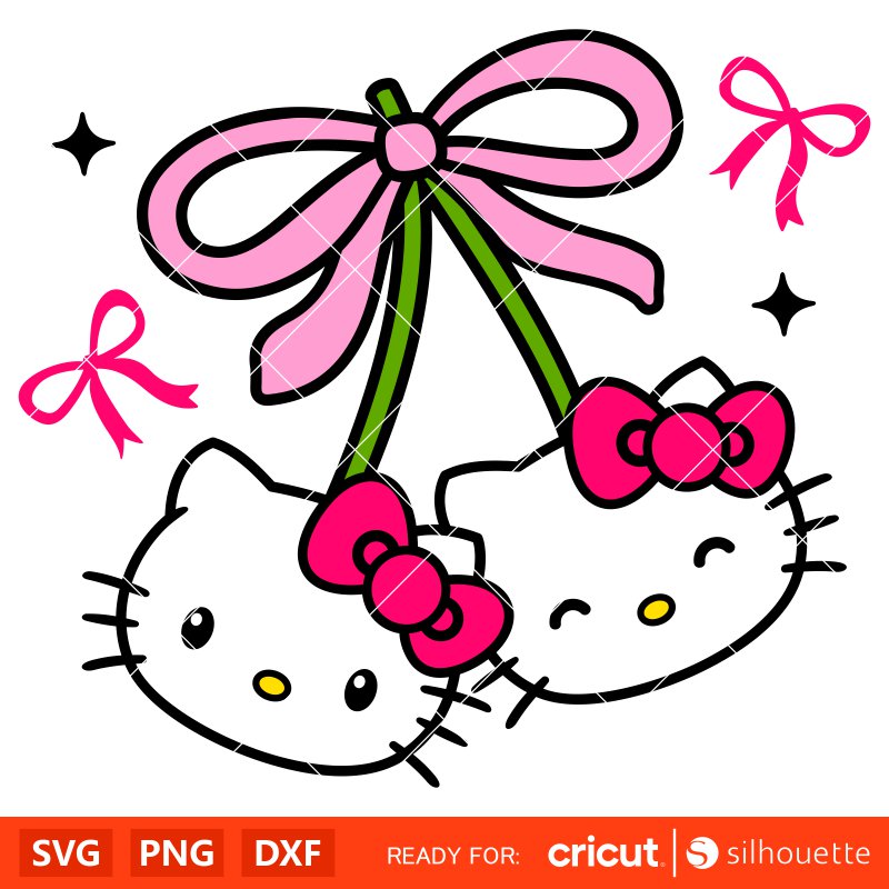 Hello Kitty Coquette Cherry Svg, Hello Kitty Pink Bow Svg