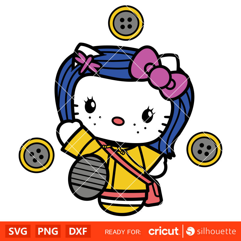 Hello Kitty Coraline Svg, Coraline Button Eyes Svg, Halloween Svg, Horror Movie Svg, Cricut, Silhouette Vector Cut File