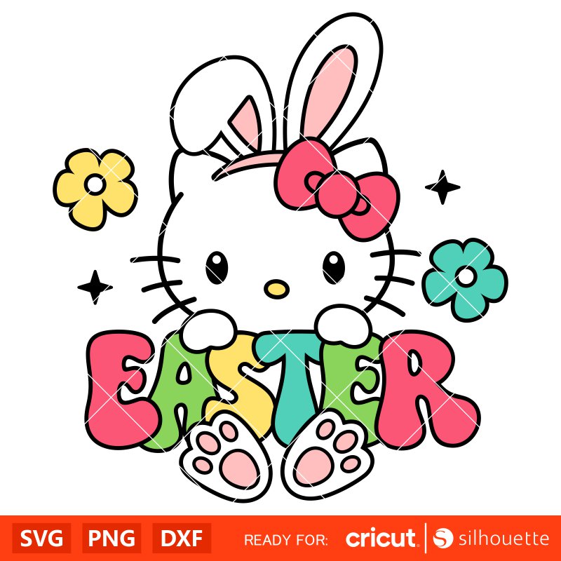 Hello Kitty Easter Bunny&nbsp;Svg, Happy Easter Svg, Sanrio Svg, Kawaii Svg, Cricut, Silhouette Vector Cut File