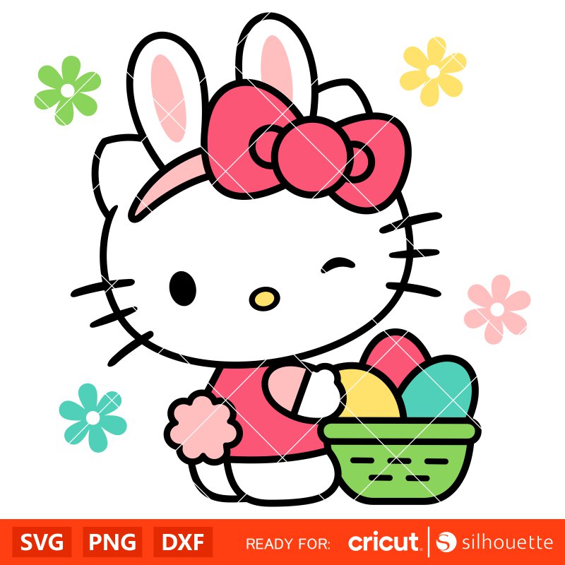 Hello Kitty Easter Svg, Hello Kitty Happy Easter Svg Cricut, Easter Bunny Svg, Silhouette Vector Cut File