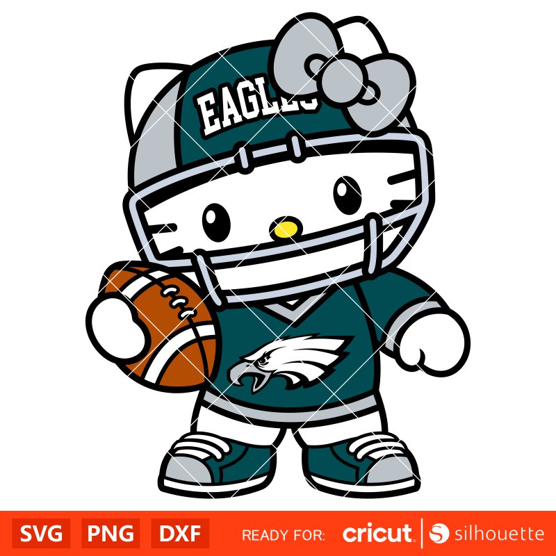 Hello Kitty Football Eagles&nbsp;Svg, NFL Svg, Sanrio Svg, Kawaii Svg, Cricut, Silhouette Vector Cut File