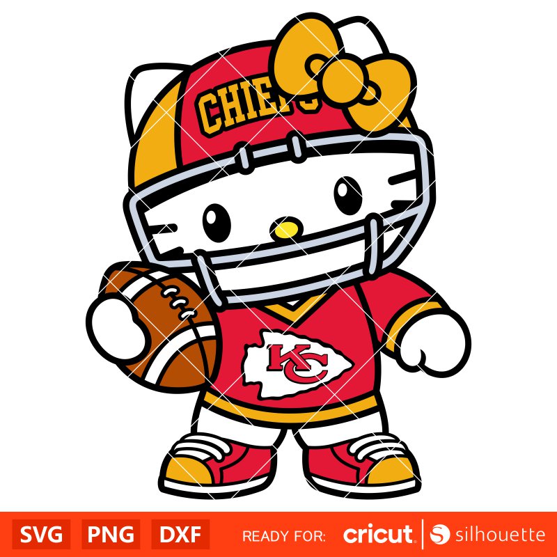 Hello Kitty Football KC Chiefs Svg, NFL Svg, Sanrio Svg, Kawaii Svg, Cricut, Silhouette Vector Cut File