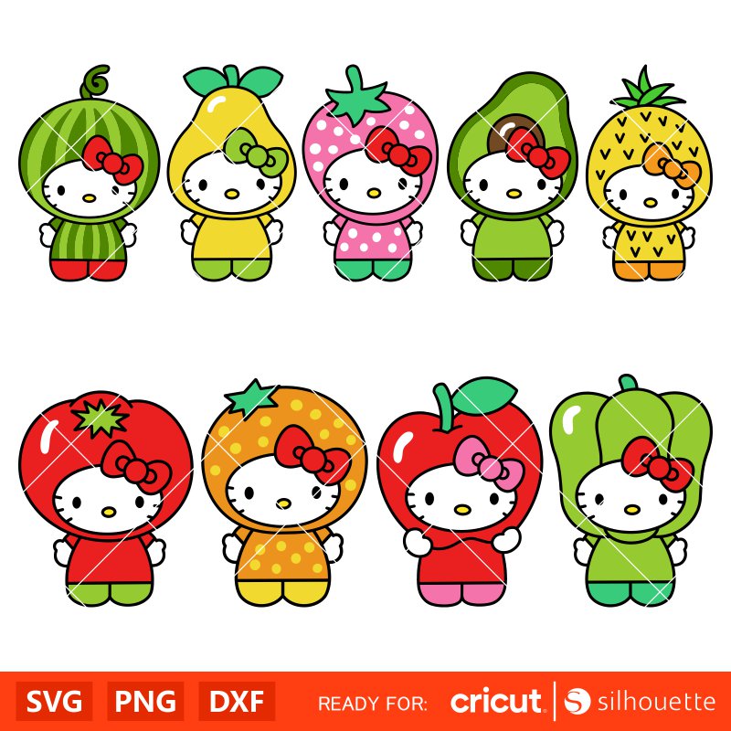 Hello Kitty Fruits Bbundle Svg, Kawaii Svg, Sanrio Svg, Disney Svg, Cricut, Silhouette Vector Cut File