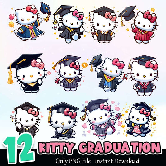 Kitty Graduation PNG Bundle Sublimation Instant Download