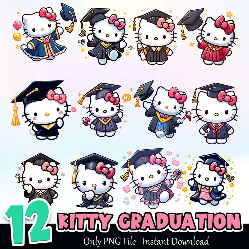 Kitty Graduation PNG Bundle Sublimation Instant Download