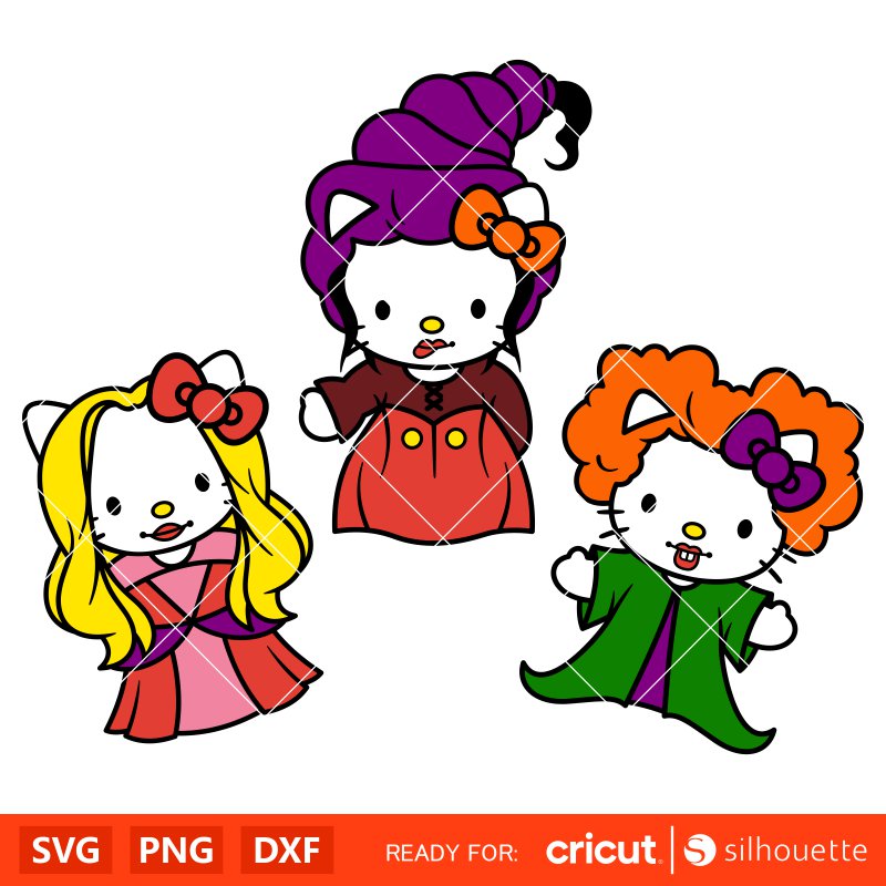 Hocus Pocus Hello Kitty Bundle Svg, Halloween Svg, Spooky Season Svg,