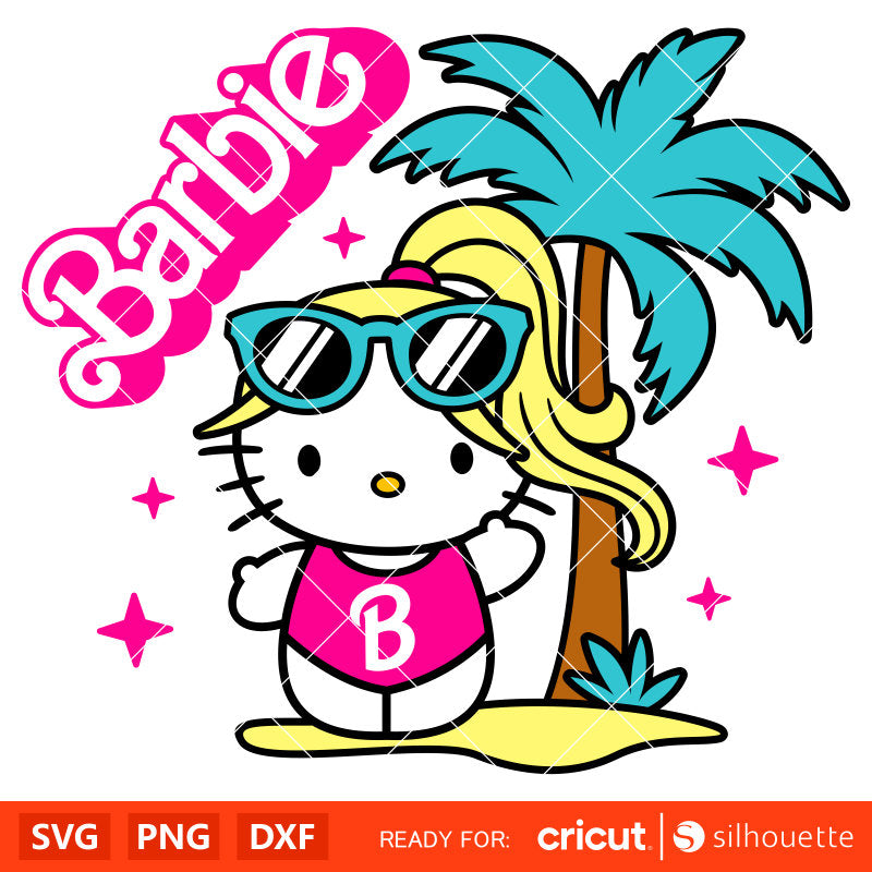 Hello Kitty Malibu Barbie Beach Svg, Barbie Doll Svg, Girly Pink Svg, Retro Svg, Cricut, Silhouette Vector Cut File