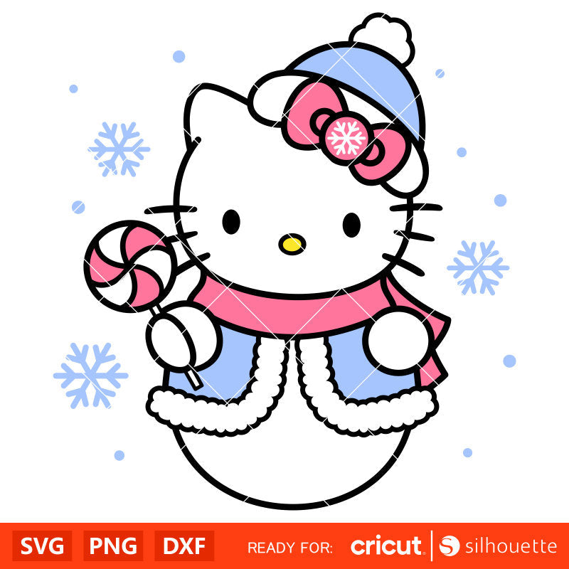 Hello Kitty Snowman Svg, Christmas Svg, Disney Christmas Svg, Kawaii Svg, Cricut, Silhouette Vector Cut File