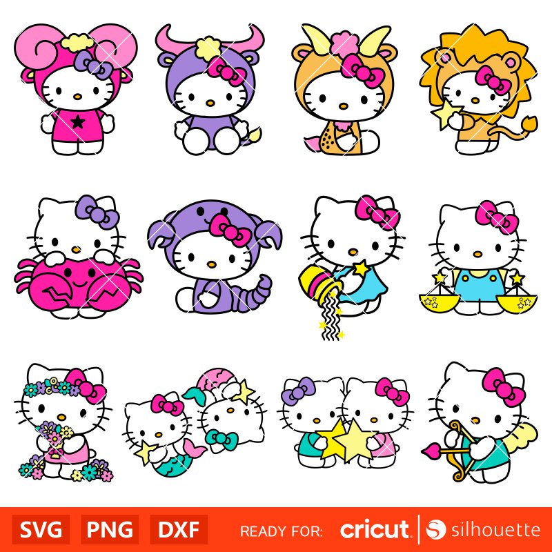 Hello Kitty Zodiac SVG Bundle Svg, Horoscope Svg, Astrology Svg, Cricut, Silhouette Vector Cut File