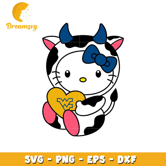 Hello Kitty Cow Holding Heart SVG Design Clipart