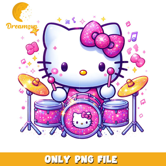 Hello Kitty Drummer PNG Glitter Design