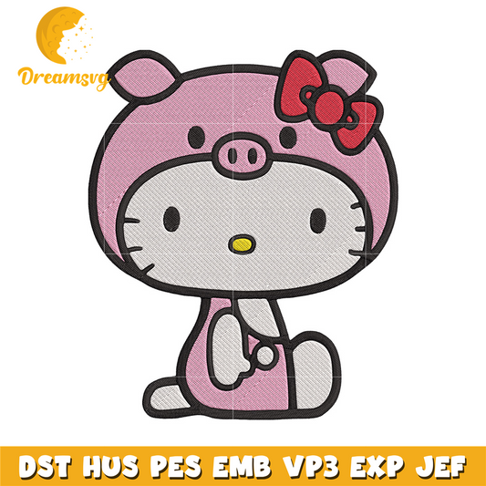 Hello kitty pig Embroidery Design