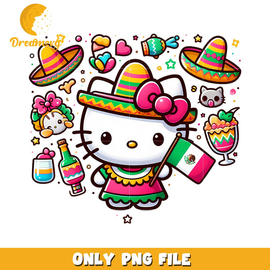 Hello Kitty Festive PNG with Mexican Theme and Decorations