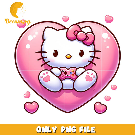 Hello Kitty Gamer PNG Cute Heart Design