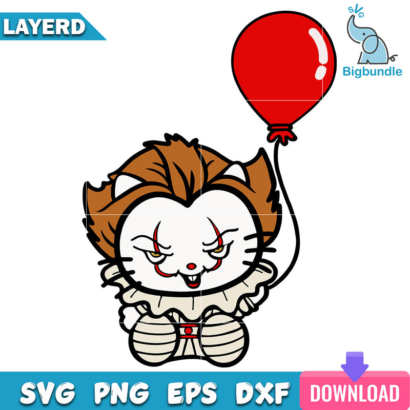 Hello Kitty Pennywise halloween, halloween png, svg, eps, dxf, Digital download.