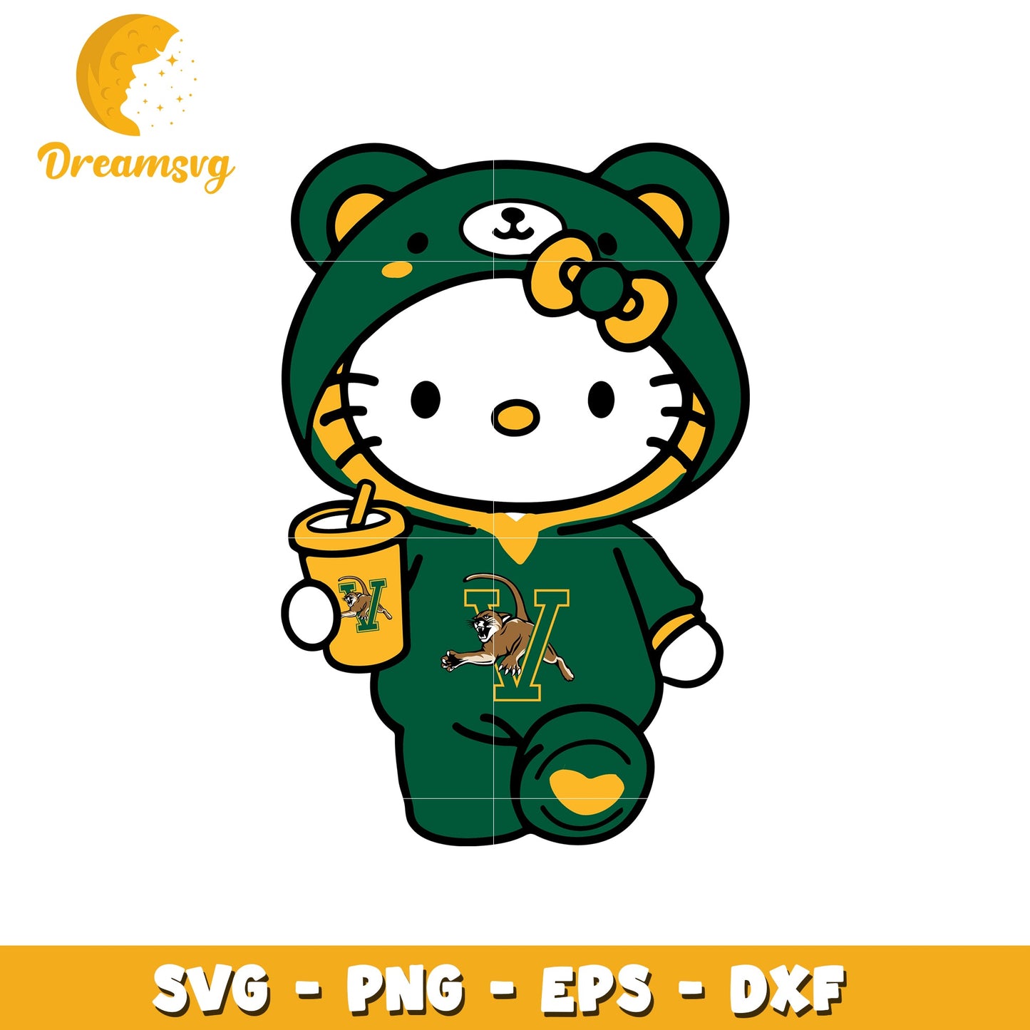 Hello Kitty SVG Design Green and Gold