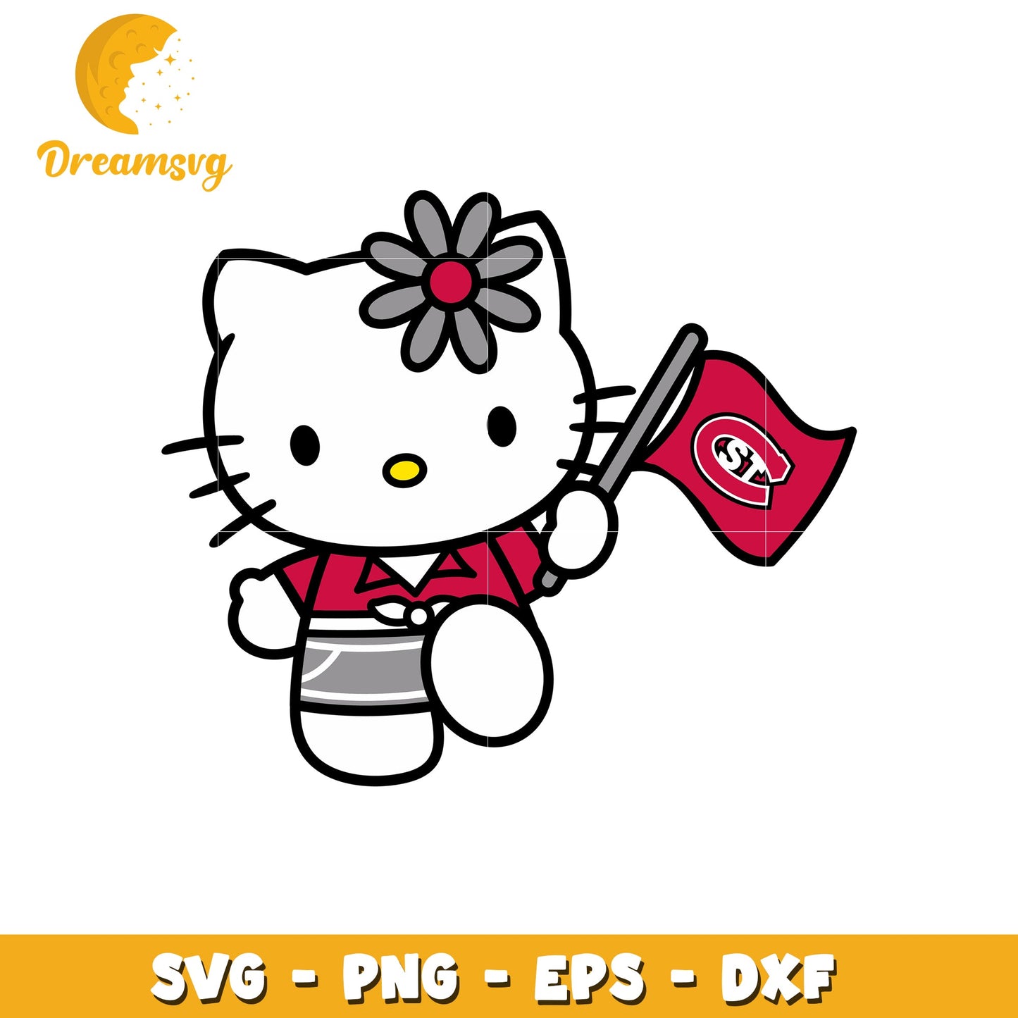Hello Kitty SVG Design Holding Flag for Fans