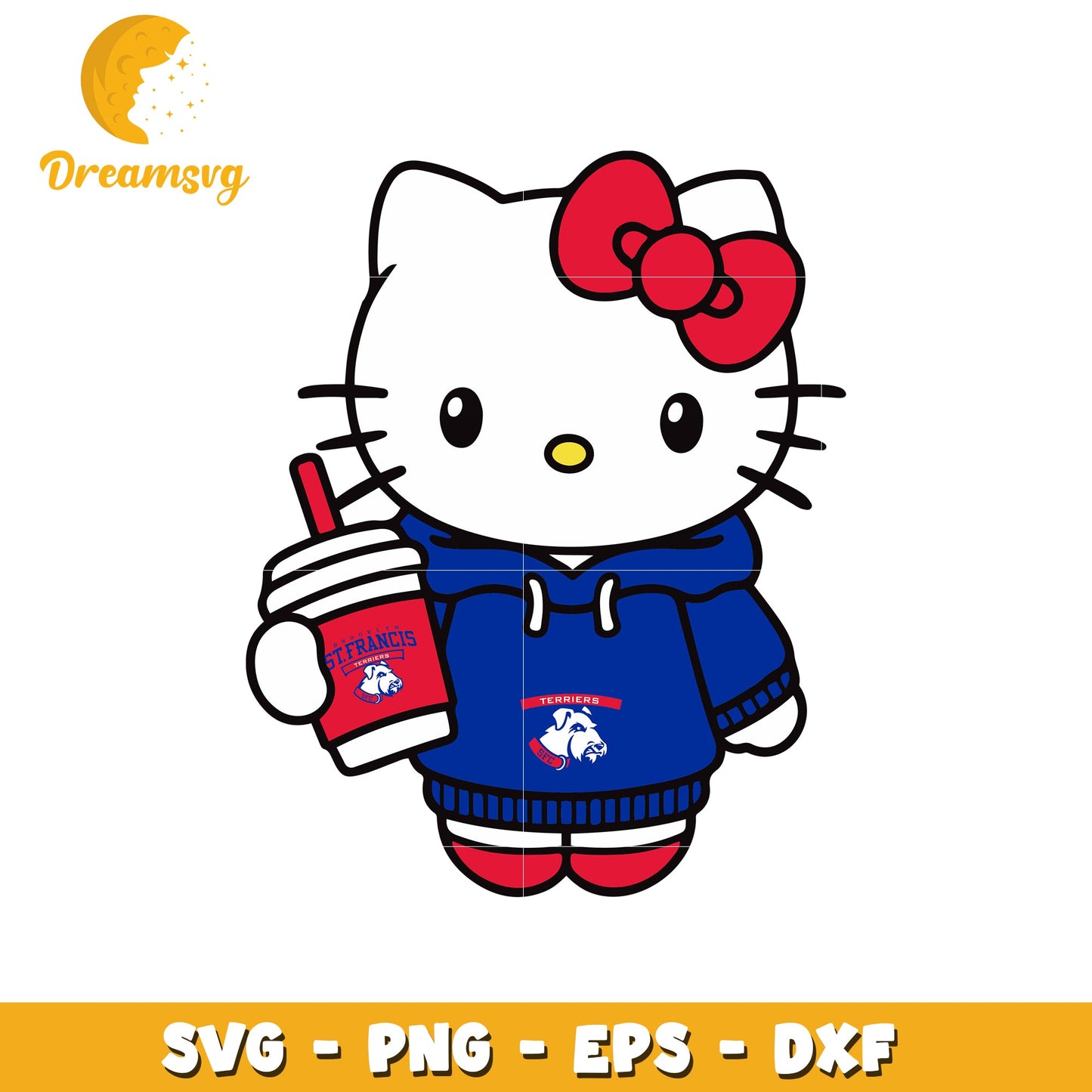 Hello Kitty SVG Design with Drink in Hoodie Art