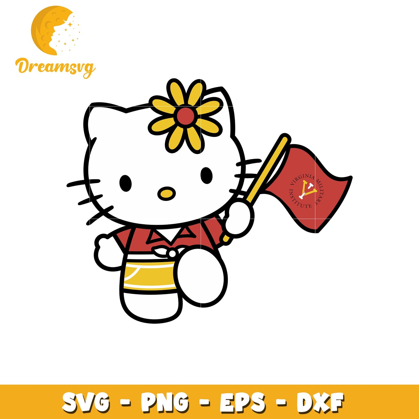 Hello Kitty SVG Design with Flag and Flower
