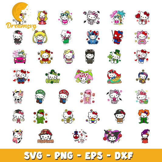 Hello kitty cosplay design bundle svg, hello kitty cartoon svg