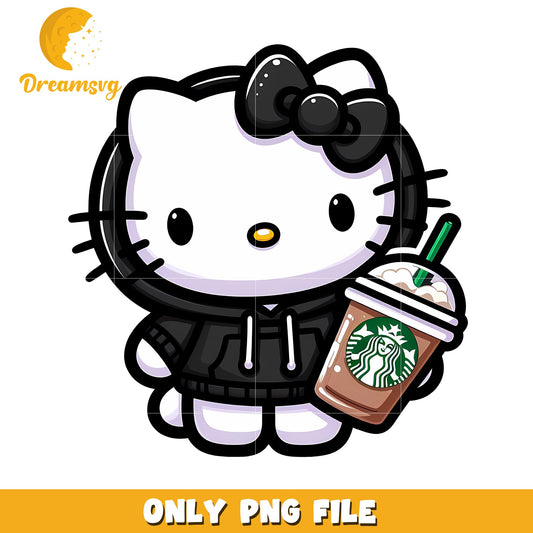Hello Kitty in Hoodie with Starbucks Drink PNG File Download