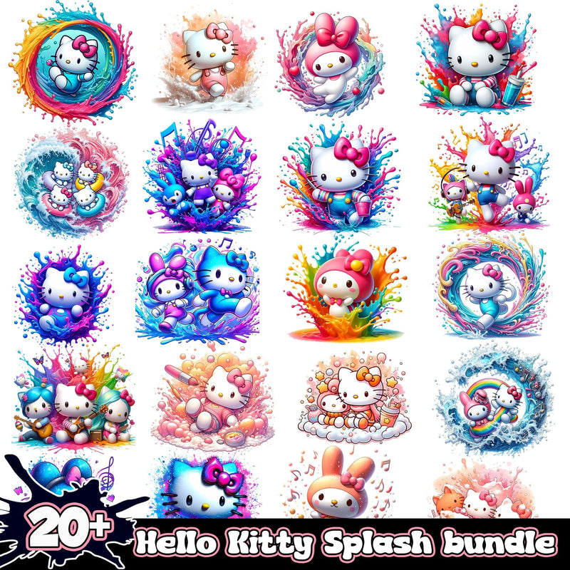 Hello Kitty splash and Watercolor png bundle