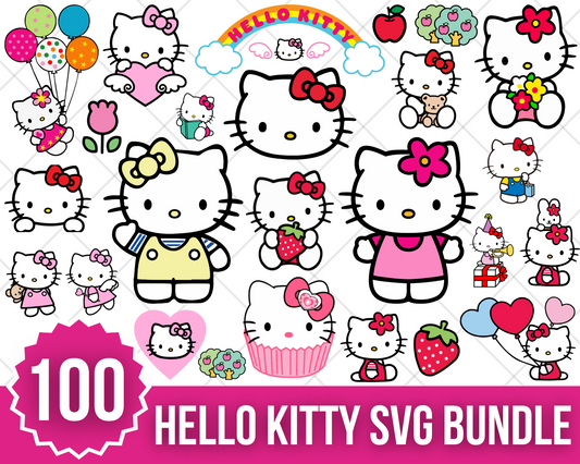 Hello Kitty Clipart Bundle, Hello Kitty SVG Cut Files For Cricut / Silhouette, Hello Kitty PNG