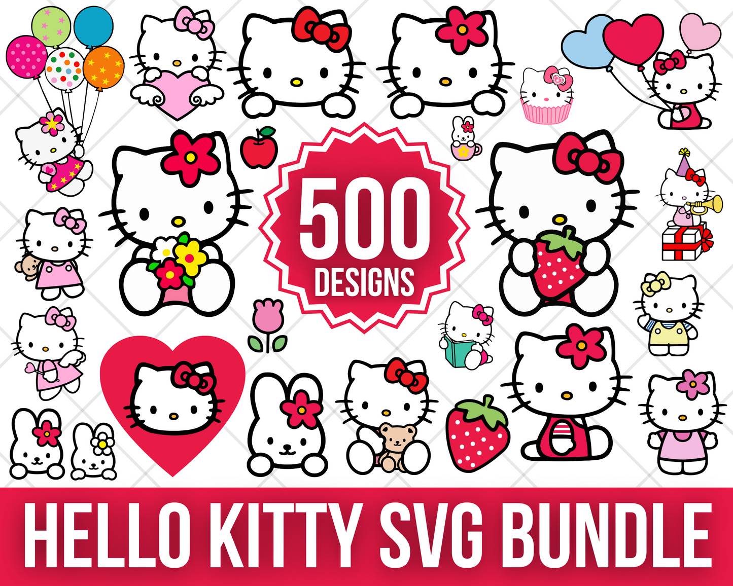 Hello Kitty SVG Bundle, Hello Kitty Clipart for Cricut & Silhouette, Hello Kitty PNG SVG Cut Files - Digital Bundle