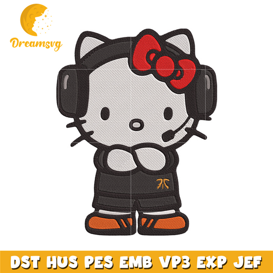 Hello kitty with headphones Embroidery Design