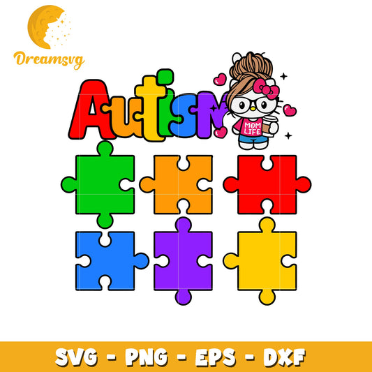Hello kitty autism momlife svg, autism awareness svg, hello kitty svg