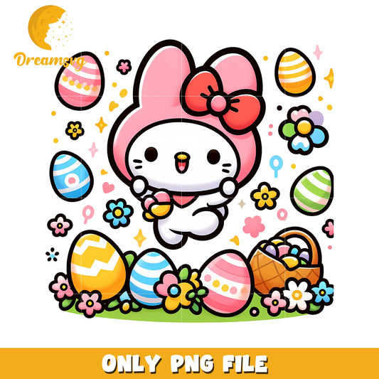 Hello kitty bunny easter eggs png, easter day png, bunny png