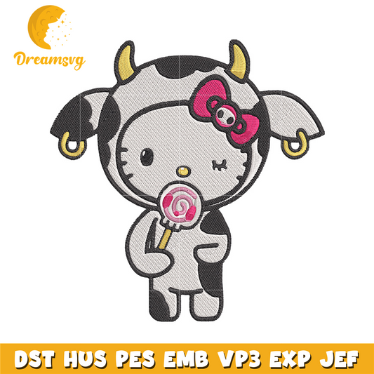 Hello kitty cow Embroidery Design