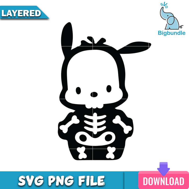 Pochacco Skeleton Halloween, halloween png, svg, Digital download.