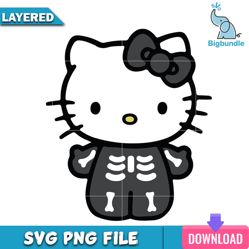 Hello Kitty Skeleton Halloween, halloween png, svg, Instant download.