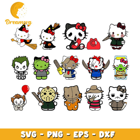 Hello kitty horror design bundle svg, halloween hello kitty svg