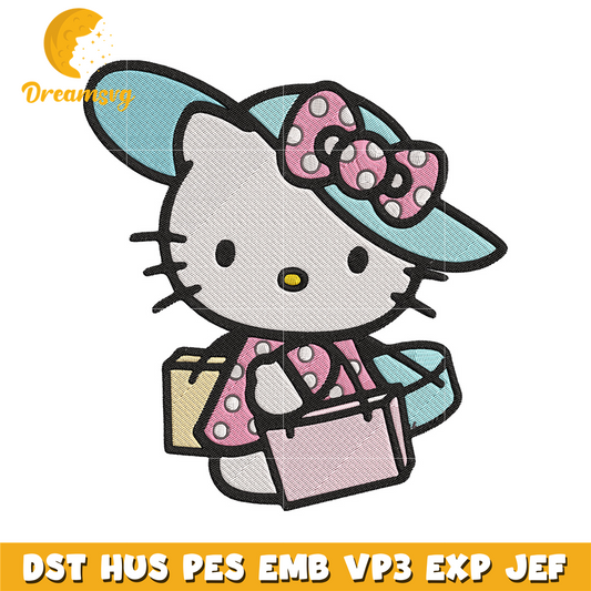 Hello kitty shopping Embroidery Design