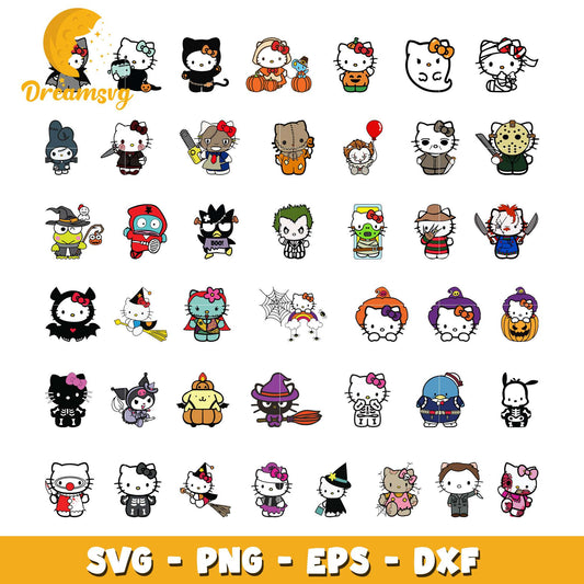 Helloween hello kitty design bundle svg, sanrio halloween svg