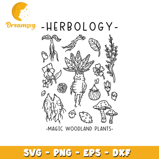 Herbology magic woodlands plants svg, plant svg, outline svg