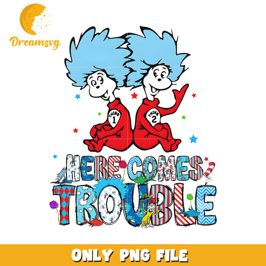 Here comes trouble thing 1 thing 2 png, dr seuss character png