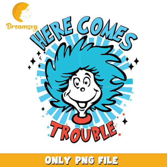 Here come trouble thing face png, dr seuss thing png, trouble png