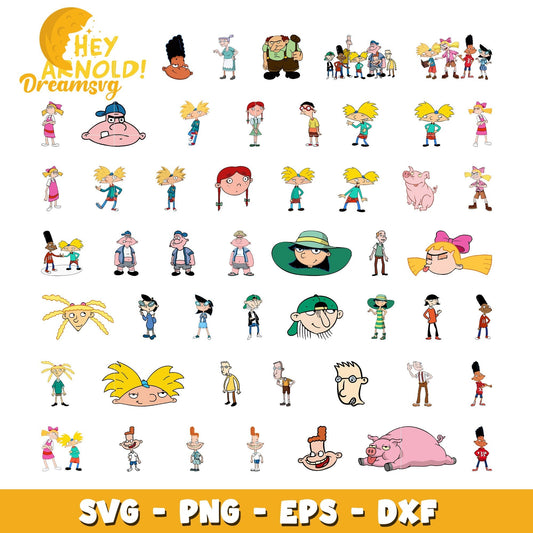 Hey arnold cartoon design bundle svg, hey arnold characters svg