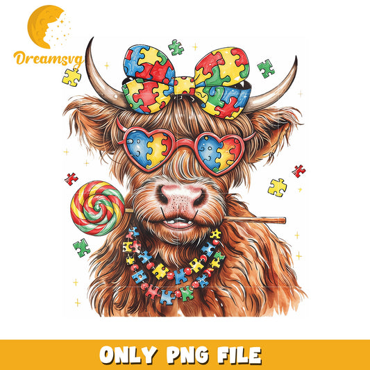 Highland Cow Autism Awareness PNG