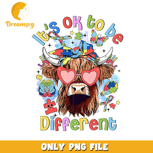 Highland Cow Autism PNG Design Its OK to be Different
