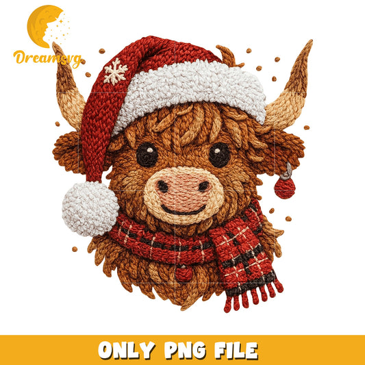 Highland Cow Christmas png, white christmas png, cartoon png