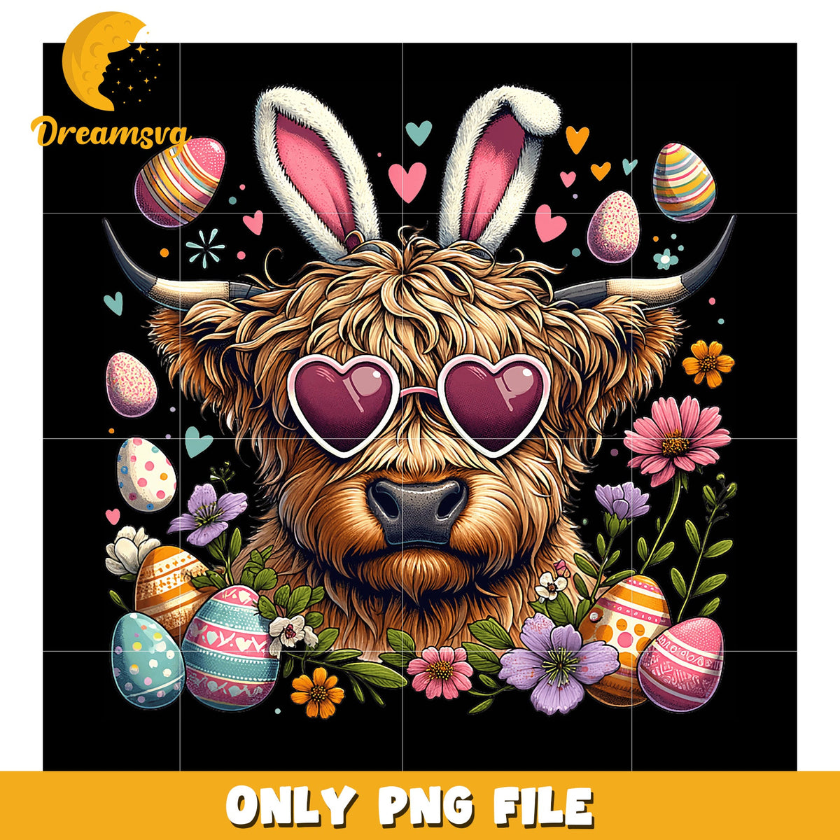 Highland Cow Easter Bunny PNG Design
