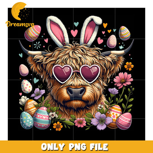 Highland Cow Easter Bunny PNG Design