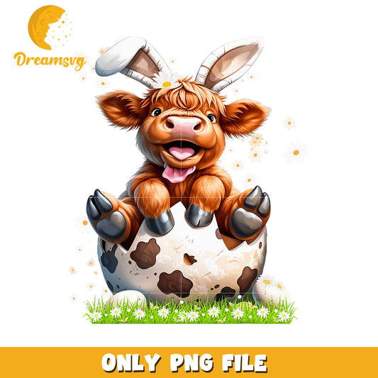 Highland Cow Easter Bunny PNG Image
