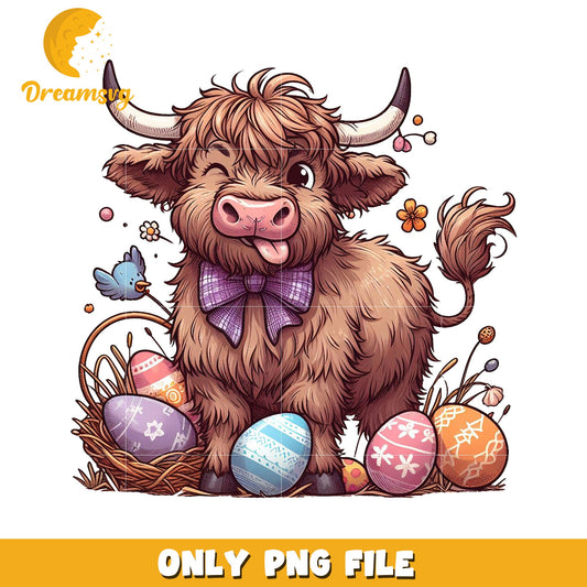 Highland Cow Easter PNG Sublimation