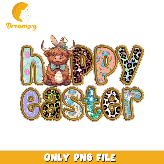 Highland Cow Happy Easter PNG